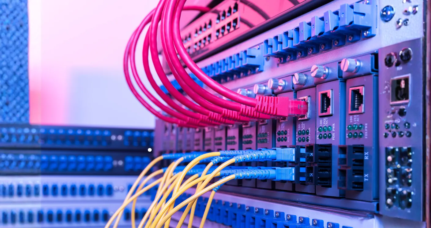 Structured cabling in Qatar: a labelled patch panel in a rack
